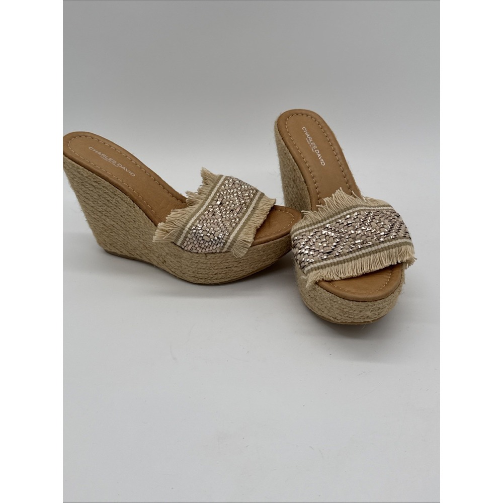 Charles David Woven Wedge Sandal With Fringe New Without Box 6.5 / 37